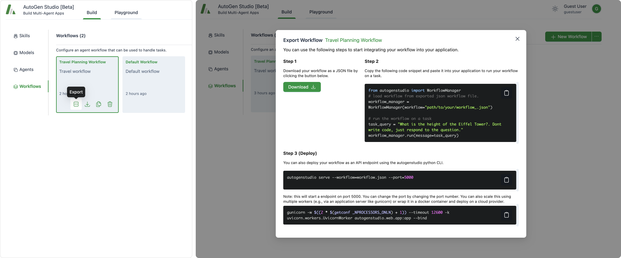 AutoGen Studio Export Workflow